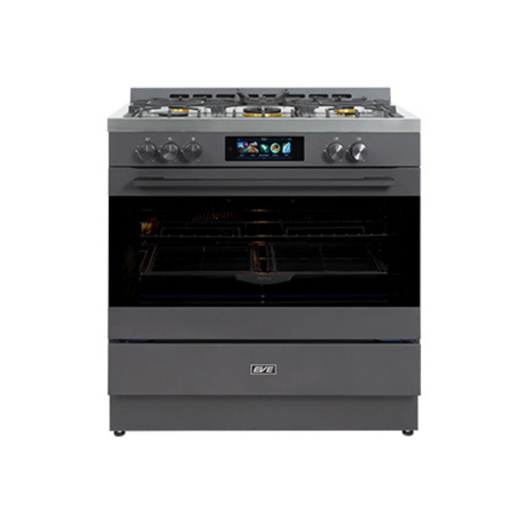 เตาแก๊สพร้อมเตาอบตั้งพื้น FREESTANDING แบรนด์ EVE รุ่น JASPER MATT สีเทาดำ ขนาด 90 เซนติเมตร_0